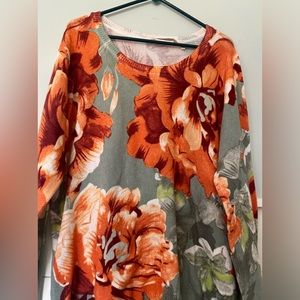 Soft Surroundings Large Floral Print Sweater Top Size XL Brown Gray